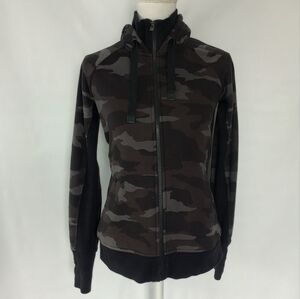 Athleta Triumph Hoodie Womens Small Camo Zip Up Fleece Lined Sweatshirt Jacket
